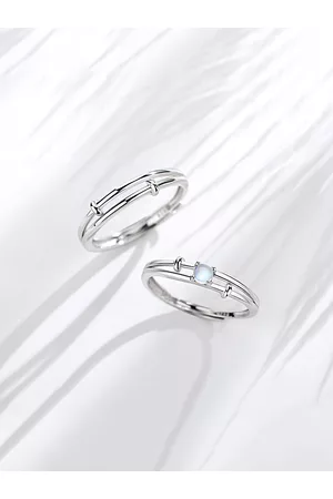 Yellow Chimes Set of 2 Silver-Plated & White Crystal-Studded Adjustable Couple Finger Ring
