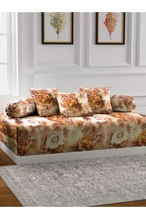 Arrabi Brown Set of 6 Floral Handwoven Chenille Diwan Set