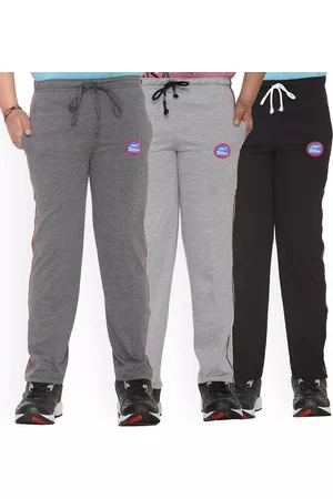 VIMAL JONNEY Kids Grey & Black Pack Of 3 Solid Cotton Track Pants