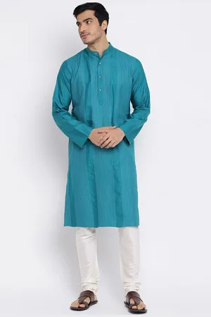 Fabindia Men Teal Thread Work Kurta