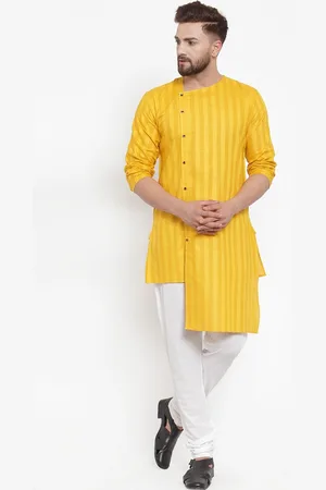 KLOTTHE Men Yellow Printed Pure Cotton Kurta with Pyjamas