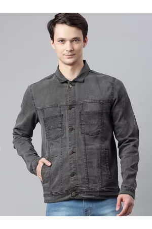 Hubberholme Men Charcoal Grey Solid Denim Jacket