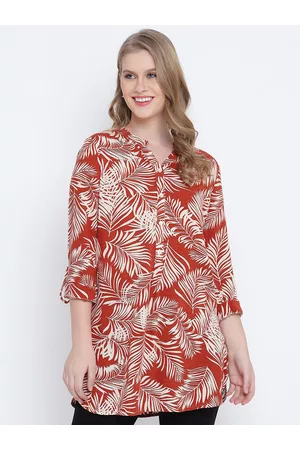 Oxolloxo Women Rust & White Floral Printed Casual Tunic