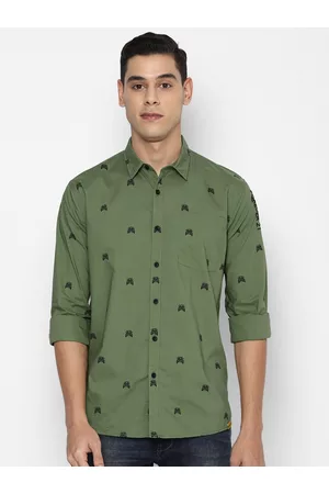 Forever 21 Men Green Slim Fit Opaque Printed Casual Shirt