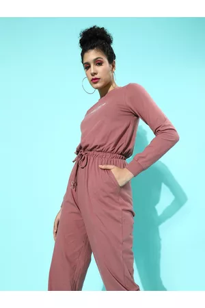 Roadster Women Jumpsuits - Women Pretty Pink Printed Cinched Waist Jumpsuit