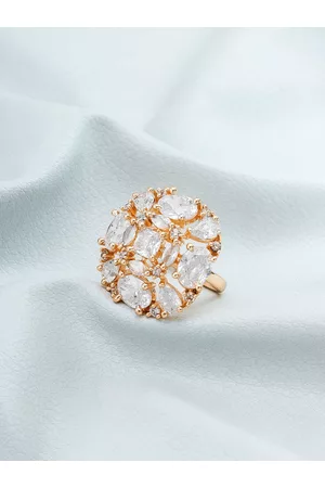 Aadita Rose Gold Plated White Stone Studded Ring