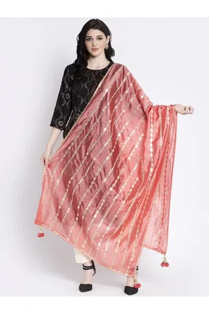 Clora Creation Women Peach-Coloured & Gold-Coloured Striped Gotta Patti Dupatta