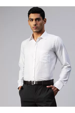 MANQ Men White Smart Regular Fit Horizontal Stripes Formal Shirt