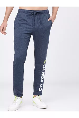 LocoMotive Men Navy Blue & White Solid Slim Fit Track Pants