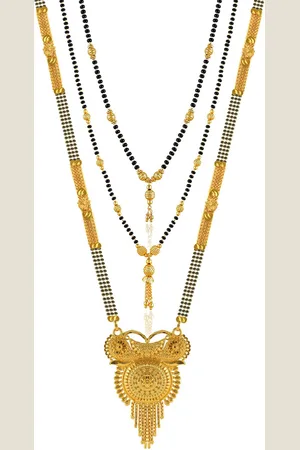 Brandsoon Set Of 3 Gold-Plated Black & White Beaded Mangalsutra