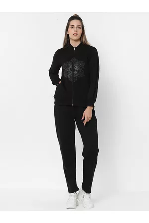 Sweet Dreams Women Black Embroidered Tracksuit
