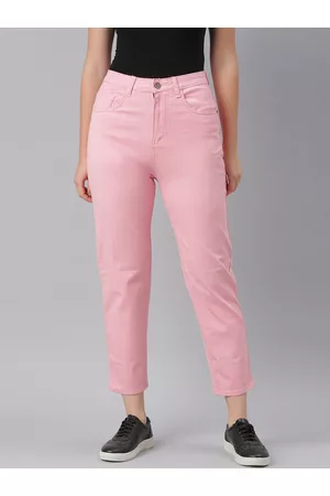 ZHEIA Women Pink Relaxed Fit High-Rise Slash Knee Stretchable Jeans