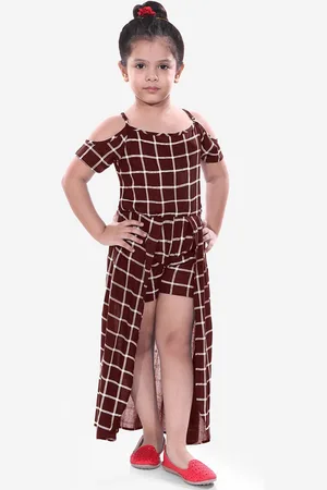 naughty ninos Girls Brown & White Checked Maxi Dress