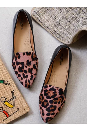 SHEZONE Women Black & Beige Animal Printed Ballerinas