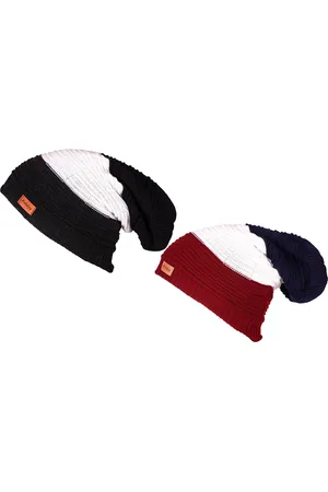 Knotyy Men Multicoloured Pack of 2 Self Design Beanie