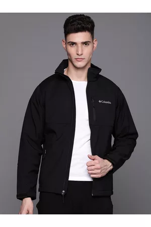 Columbia Men Black Solid Windcheater Ascender Softshell Sporty Jacket