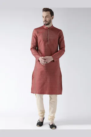 DEYANN Men Red Woven Design Straight Kurta