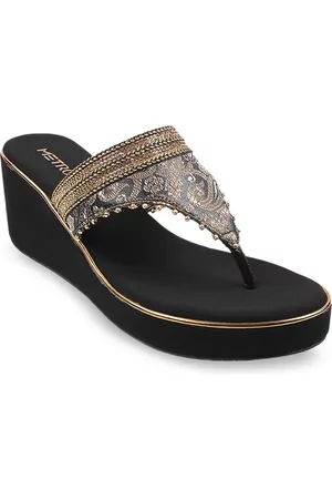 Metro Black Embellished Wedge Sandals