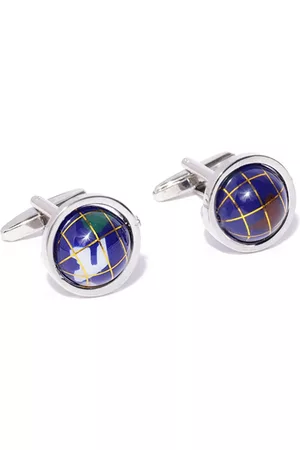 YouBella Blue & Beige Silver Plated Printed Globe Shaped Cufflinks