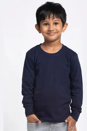 Friskers Boys Navy Blue Solid Round Neck Cotton T-shirt