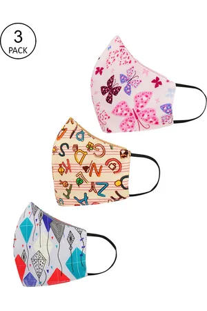 Tossido Kids Pack Of 3 Printed 3-Ply Reusable 100% Cotton Cloth Face Masks
