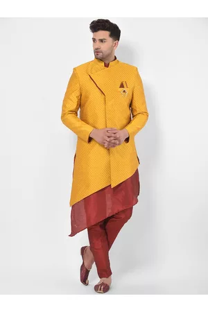 SG Men Yellow & Maroon Sherwani Set With Anchkan
