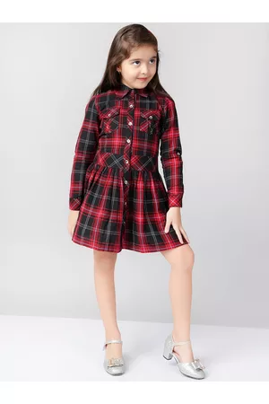 naughty ninos Girls Red Checked Shirt Dress