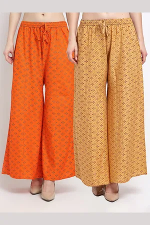 Jinfo Women Orange & Tan Set Of 2 Printed Flared Palazzos