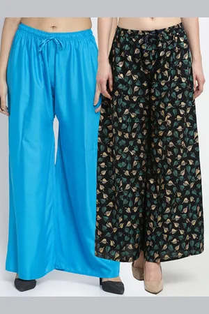 Jinfo Women Blue & Black 2 Printed Flared Knitted Ethnic Palazzos