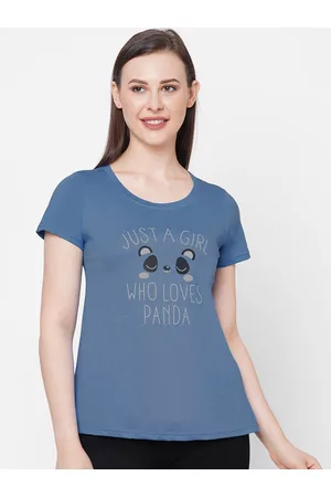 Soie Women Blue Printed Lounge T-shirt