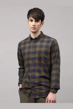 Matinique Men Olive Green Checked Cotton Casual Shirt