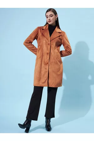 ATHENA Women Rust-Brown Longline Single-Breasted Overcoat