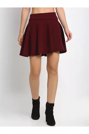 NEUDIS Women Maroon Solid Flared Mini Skirt