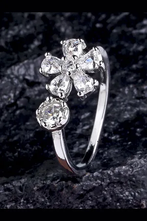 karatcart Silver-Plated White Stone-Studded Adjustable Finger Ring