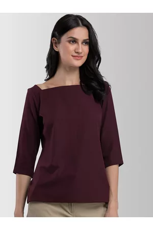 FableStreet Women Maroon Solid Back V-Neck Top
