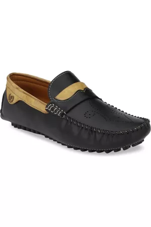 Prolific Men Black & Yellow Colourblocked Driving Shoes