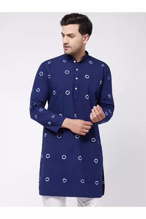 Vastramay Men Blue Geometric Tie and Dye Kurta