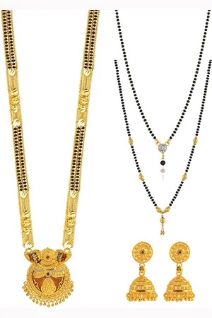 Brandsoon Women Gold-Toned & Black Set of 3 Mangalsutra with Earrings