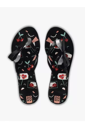 Zaxy Women Black Printed Solid Thong Flip Flops