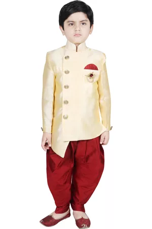 SG Boys Gold-Coloured & Maroon Sherwani Set