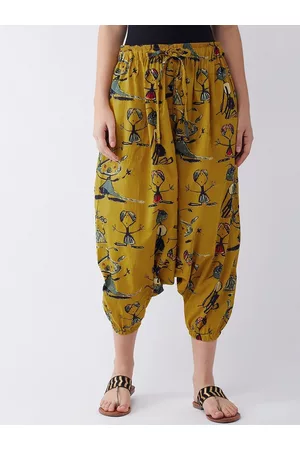 InWeave Women Mustard Yellow & Grey Printed Harem Pants