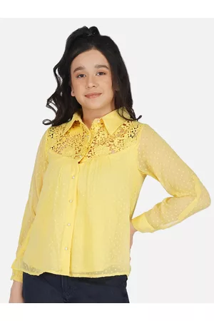 Antheaa Girls Yellow Chiffon Shirt Style Top