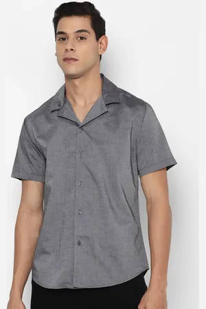 Forever 21 Men Grey Classic Opaque Lapel Collar Cotton Casual Shirt