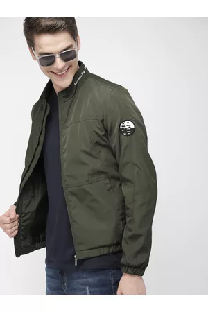 Mast & Harbour Men Olive Green Solid Bomber Jacket