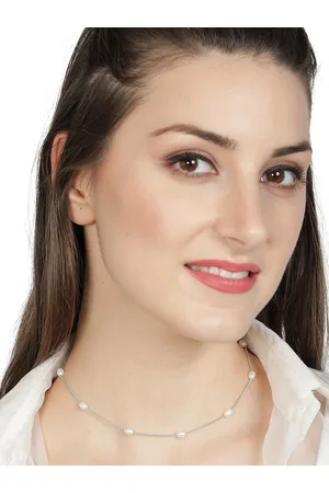 AQUASTREET Silver-Plated & White Oval Pearl Necklace