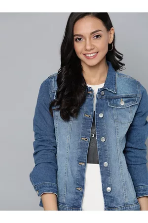 Mast & Harbour Women Blue Solid Faded Denim Jacket