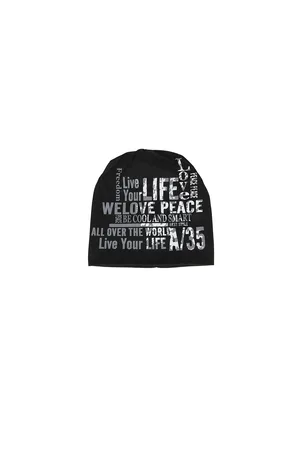 iSWEVEN Unisex Black & White Printed Beanie