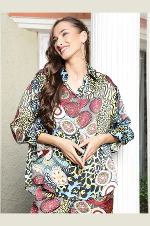Sera Women Maroon & Blue Abstract Printed Long Sleeve Regular Shirt