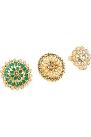 Kord Store Set of 3 Gold Plated Studded Adjustable Finger Rings