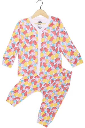 The Mom Store Infants Multicoloured Printed Pure Cotton Jhabla with Joggers